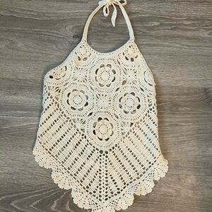 Crochet Off white Tie back halter top One Size Fits All. EUC
